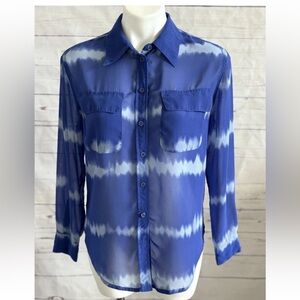 Inc International Concepts Blouse Size 6 Royal Blue Tye Dye Button Front Sheer